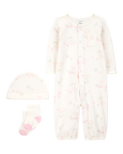 Bébé Ensemble 3 pièces robe de nuit convertible à lapin et bonnet, image 1 sur 4 diapositives