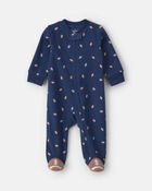 B&eacute;b&eacute; gar&ccedil;on - Grenouill&egrave;re en molleton &agrave; fermeture &agrave; glissi&egrave;re double sens et motif football &ndash; Bleu marine, image 1 sur 5 diapositives