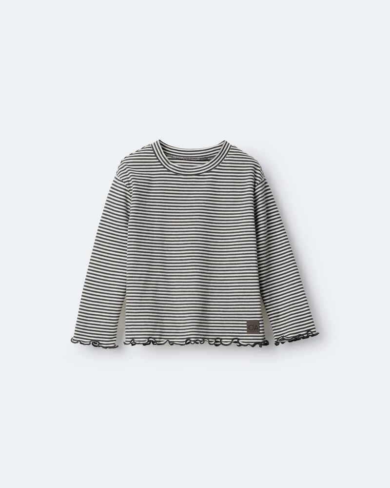 Toddler Girl Striped Ruffle Edge Long-Sleeve Top - Dark Grey/Ivory, image 2 of 6 slides