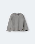 Toddler Girl Striped Ruffle Edge Long-Sleeve Top - Dark Grey/Ivory, image 2 of 6 slides