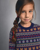 Kids Bear Fair Isle Sweater - Navy Blue, image 2 of 4 slides