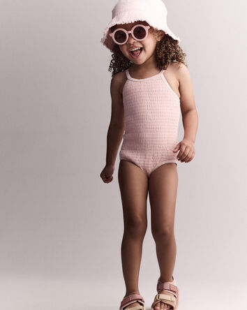 Toddler Girl Smocked One-Piece Swimsuit - Light Pink, 