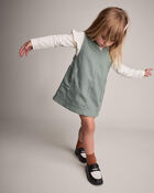 Toddler Girl Otter Pocket Denim Jumper - Olive, image 3 of 6 slides