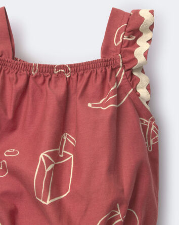 Toddler Girl Ruffle Peplum Top in Snack Print - Red, 