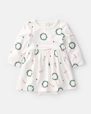 Bébé fille - Robe cache-couches à manches longues PurelySoft à imprimé de couronnes - Blanc, 