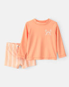 Baby Boy 2-Piece Long-Sleeve Rashguard Swimsuit Set - Orange, image 1 of 5 slides