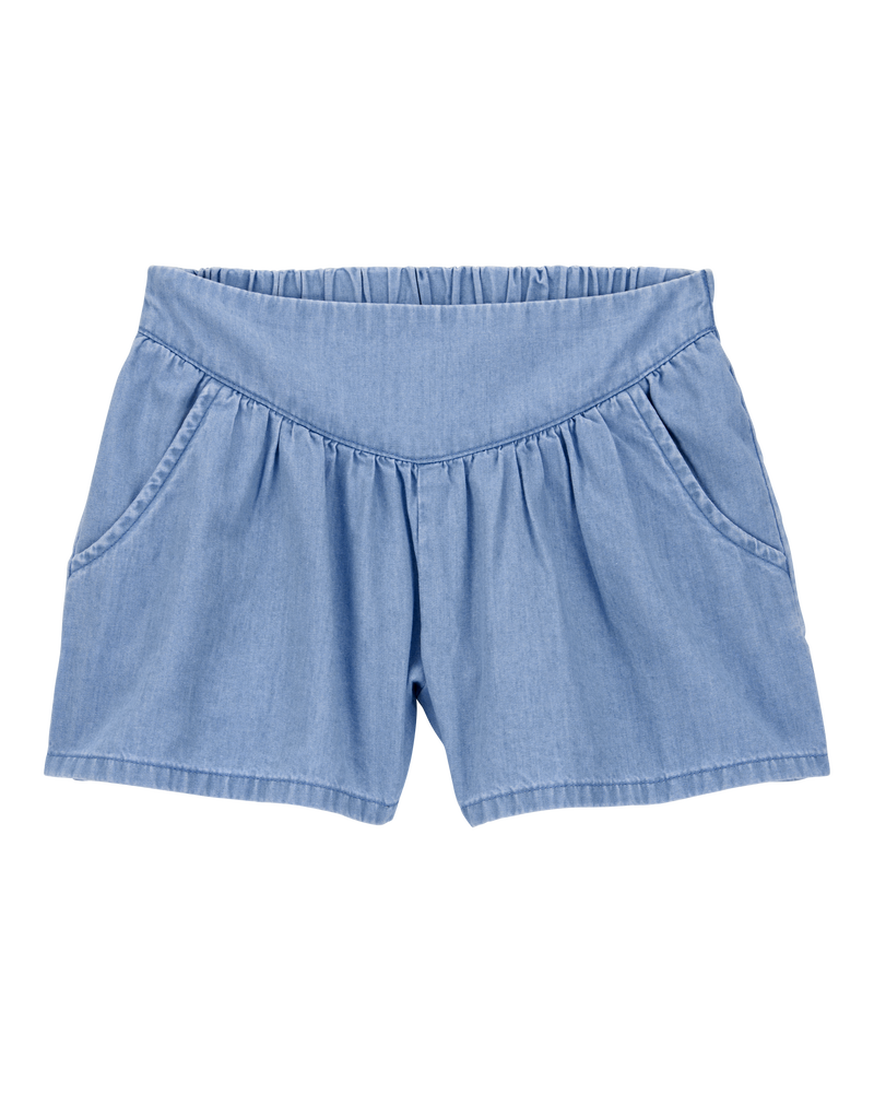 Kid Chambray Pull-On Shorts - Blue, image 1 of 4 slides