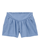 Kid Chambray Pull-On Shorts - Blue, image 1 of 4 slides
