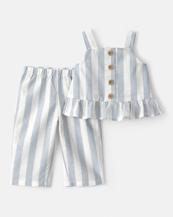 B&eacute;b&eacute; fille - Ensemble 2 pi&egrave;ces t-shirt sans manches et pantalon - Bleu, 