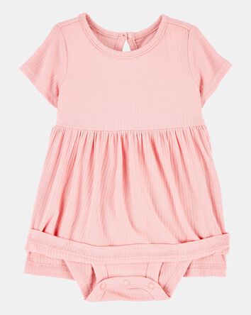 Baby Girl Solid Bodysuit Dress - Pink, 