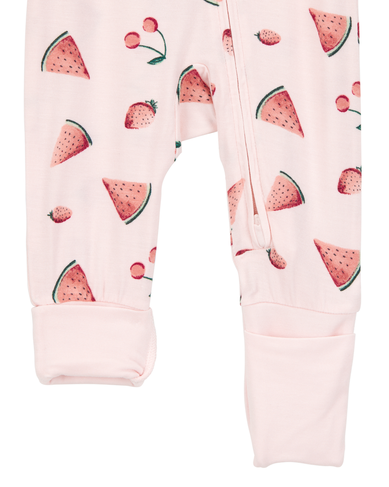Baby Girl Watermelon 2-Way Zip PurelySoft Footless Sleeper, image 2 of 7 slides
