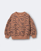 Toddler Girl Balloon-Sleeve Pullover Sweatshirt in Tiger Print - Brown, image 2 of 5 slides