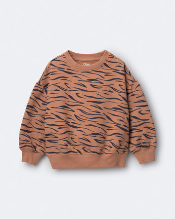 Toddler Girl Balloon-Sleeve Pullover Sweatshirt in Tiger Print - Brown, 
