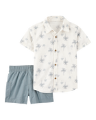 Baby 2-Piece Palm Tree Print Short Set - Ivory/Blue, image 1 of 4 slides