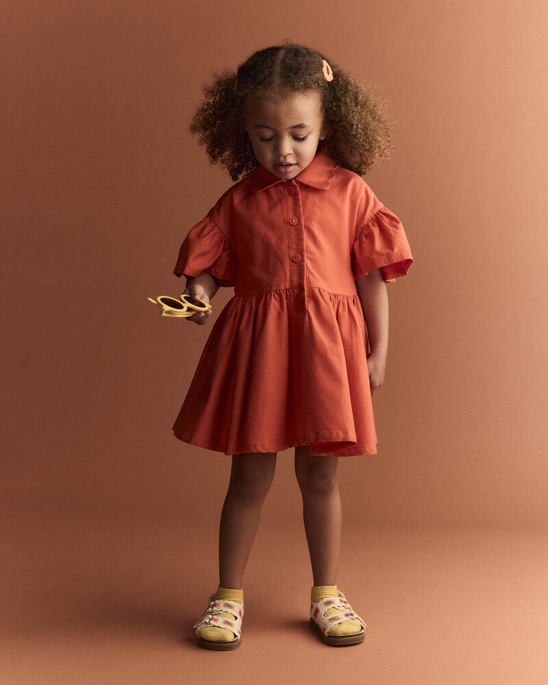 Toddler Girl Ruffle Collar Flowy Dress - Orange, image 4 of 6 slides