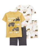 Toddler Construction Print Snug Fit Cotton 4-Piece Pyjamas, image 1 of 4 slides