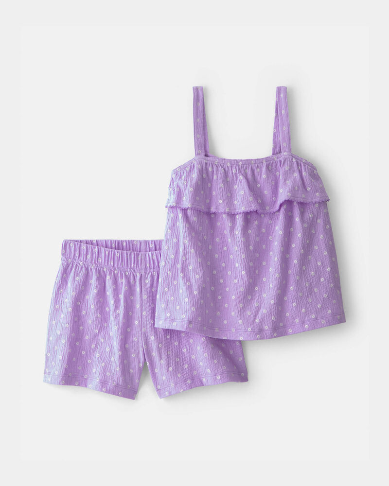 Girls 2-Piece Ruffle Top & Short Set - Purple, image 1 of 3 slides