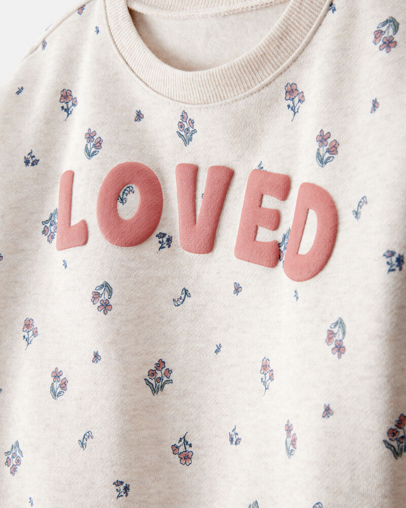 Toddler 2-Piece "Loved" Pullover Sweatshirt & Pant Set - Cream/Green, image 2 of 6 slides