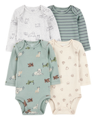 Baby 4-Pack Long-Sleeve Pet Bodysuits, image 1 of 6 slides