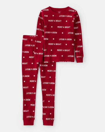 Jeune - Pyjamas en coton à manches longues de Noël Joyeux et Éclatant - Rouge, 