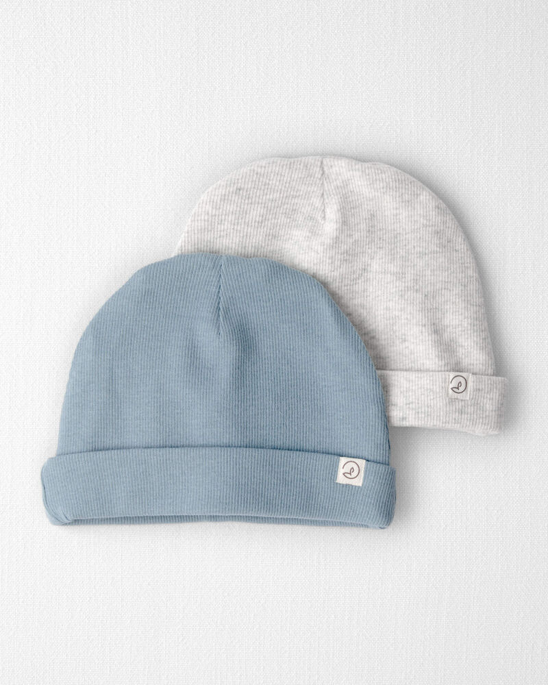 Baby 2-Pack Organic Cotton Rib Caps, image 1 of 3 slides