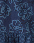 Baby Girl Floral Ruffle-Sleeve Linen Dress - Blue, image 4 of 5 slides