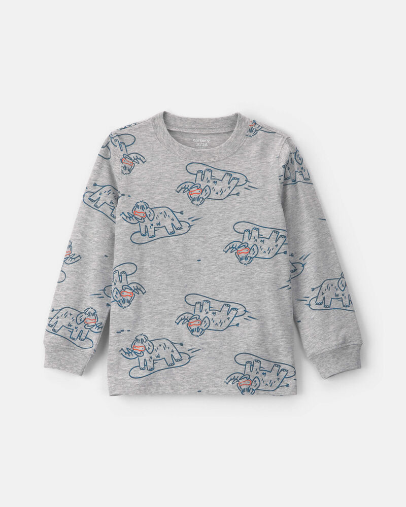 Tout-petit gar&ccedil;on &ndash; T-shirt manches longues &agrave; motif dinosaure &ndash; Gris, image 1 sur 2 diapositives