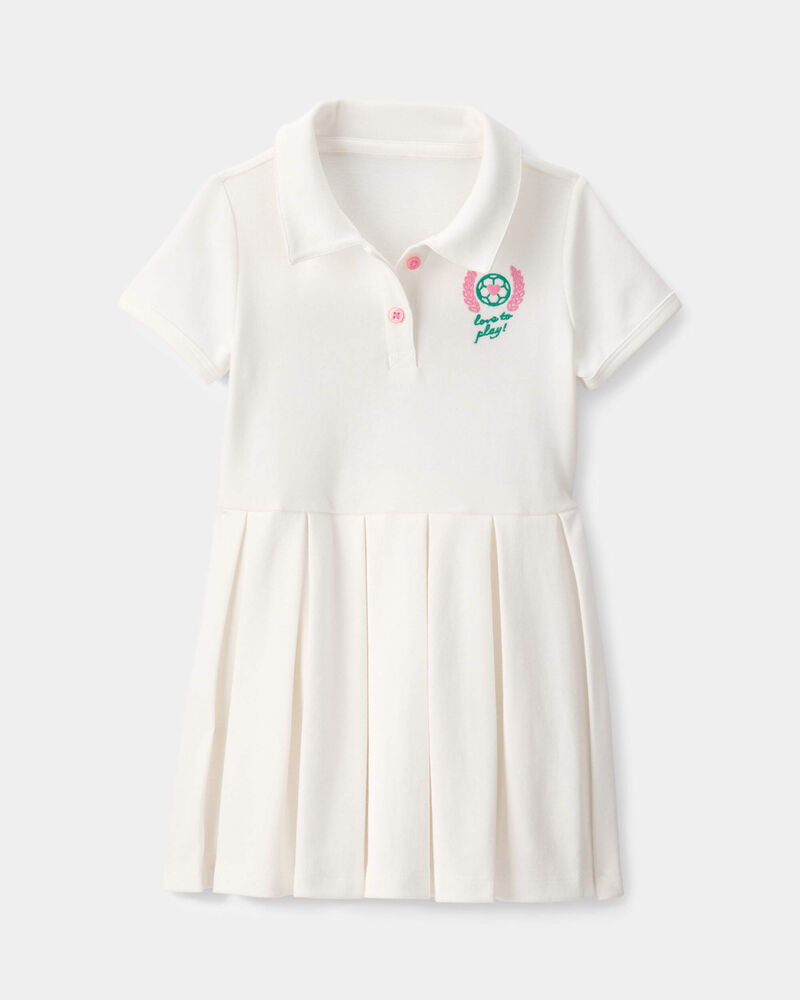Toddler Girl Pleated Tennis Dress - Ivory, image 1 of 6 slides