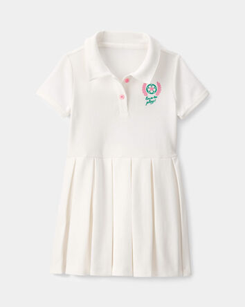 Toddler Girl Pleated Tennis Dress - Ivory, 