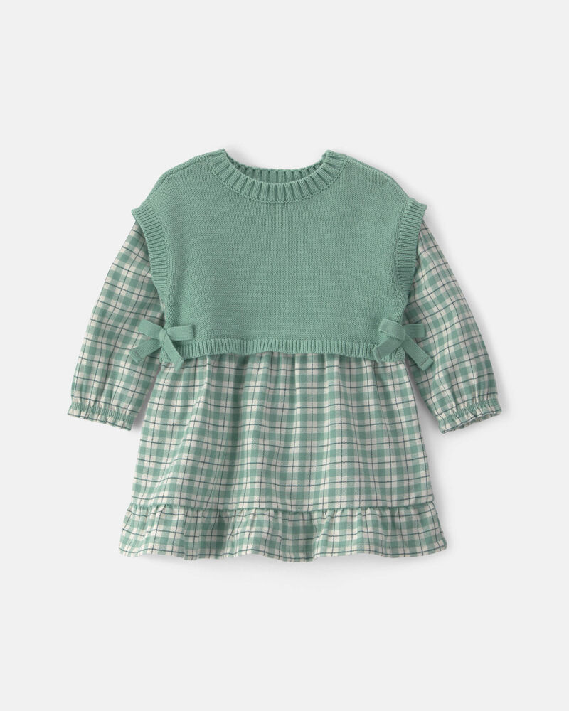 B&eacute;b&eacute; fille - Ensemble 2 pi&egrave;ces robe manches longues en flanelle &ndash; Vert, image 1 sur 6 diapositives
