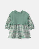 B&eacute;b&eacute; fille - Ensemble 2 pi&egrave;ces robe manches longues en flanelle &ndash; Vert, image 1 sur 6 diapositives