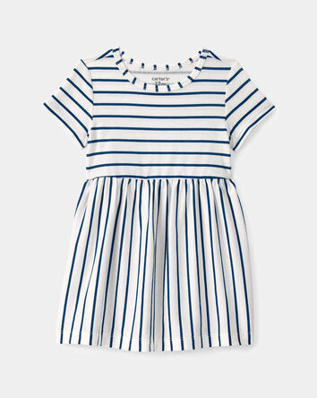 Baby Girl Striped Short-Sleeve Dress - Blue/Ivory, 