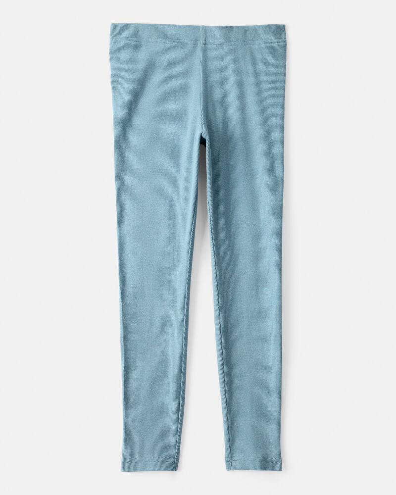 Girls Floral 100% Cotton Pull-On Stretch Leggings - Blue, image 2 of 4 slides