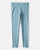 Girls Floral 100% Cotton Pull-On Stretch Leggings - Blue, image 2 of 4 slides