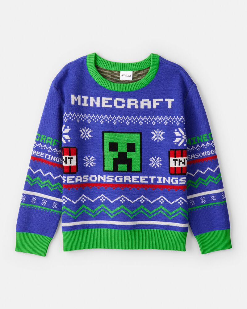 Boys Minecraft&reg; Long-Sleeve Sweater - Blue/Green, image 1 of 2 slides