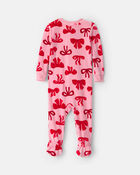 Baby Girl 1-Piece Bows 2-Way Zip DreamPlush Snug Fit Footed Pyjama - Pink, image 2 of 5 slides