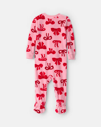 Baby Girl 1-Piece Bows 2-Way Zip DreamPlush Snug Fit Footed Pyjama - Pink, 