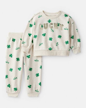 B&eacute;b&eacute; fille - Ensemble pantalon et chandail en jersey bouclette pour la Saint-Patrick - Cr&egrave;me, 