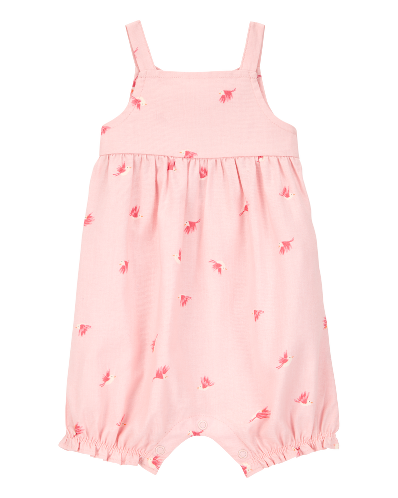 Baby Girl Bird Print Tank Romper - Pink, image 1 of 4 slides