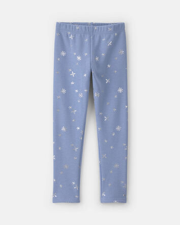 Girls Snowflake Fleece Pull-On Stretch Leggings - Blue/White, 