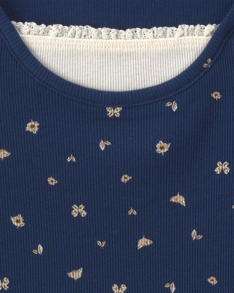 Girls Floral Long-Sleeve Top - Navy Blue, image 2 of 4 slides