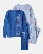 Boys Gaming Print 100% Cotton Long-Sleeve 4-Piece Pyjamas - Blue, image 1 of 4 slides