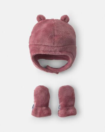 Baby Girl Baby Kombi Velboa Hat and Mitten Set - Berry, 
