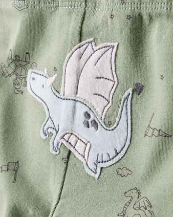 Bébé garçon - Ensemble cache-couches à manches longues et pantalon en coton à imprimé de dragons - Vert/blanc, 