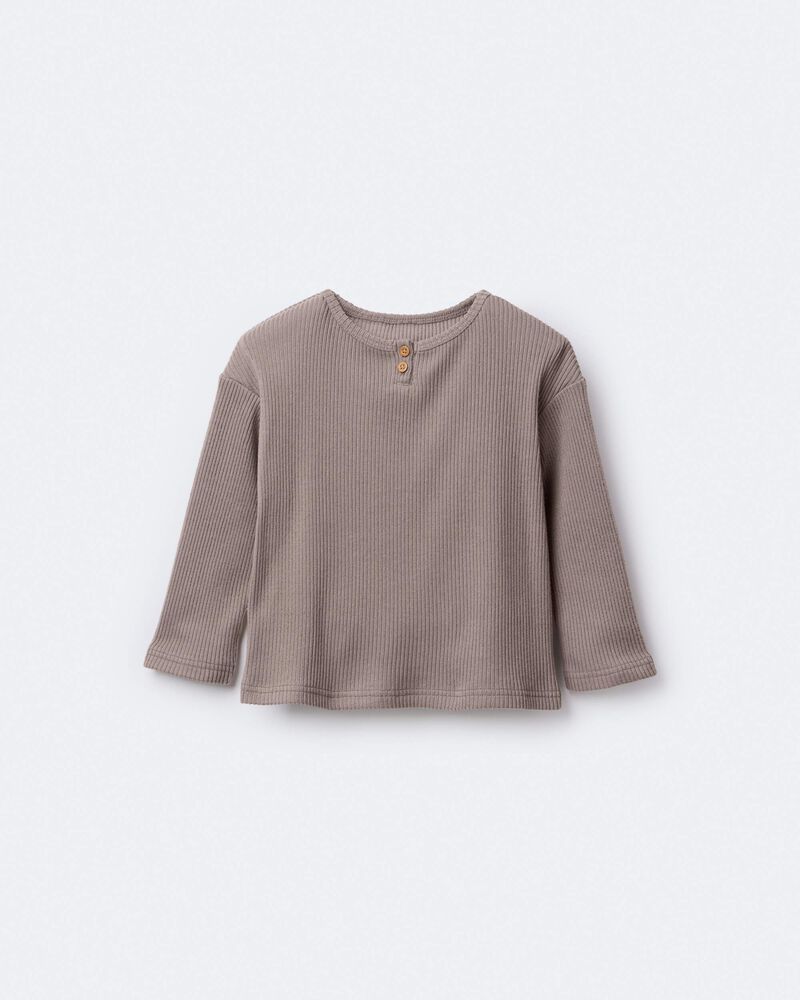 Toddler Long-Sleeve Relaxed Henley Tee - Brown, image 6 of 7 slides