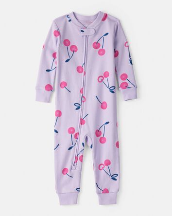 Baby Girl Cherry 100% Cotton Snug Fit 2-Way Zip 1-Piece Pyjamass - Purple, 