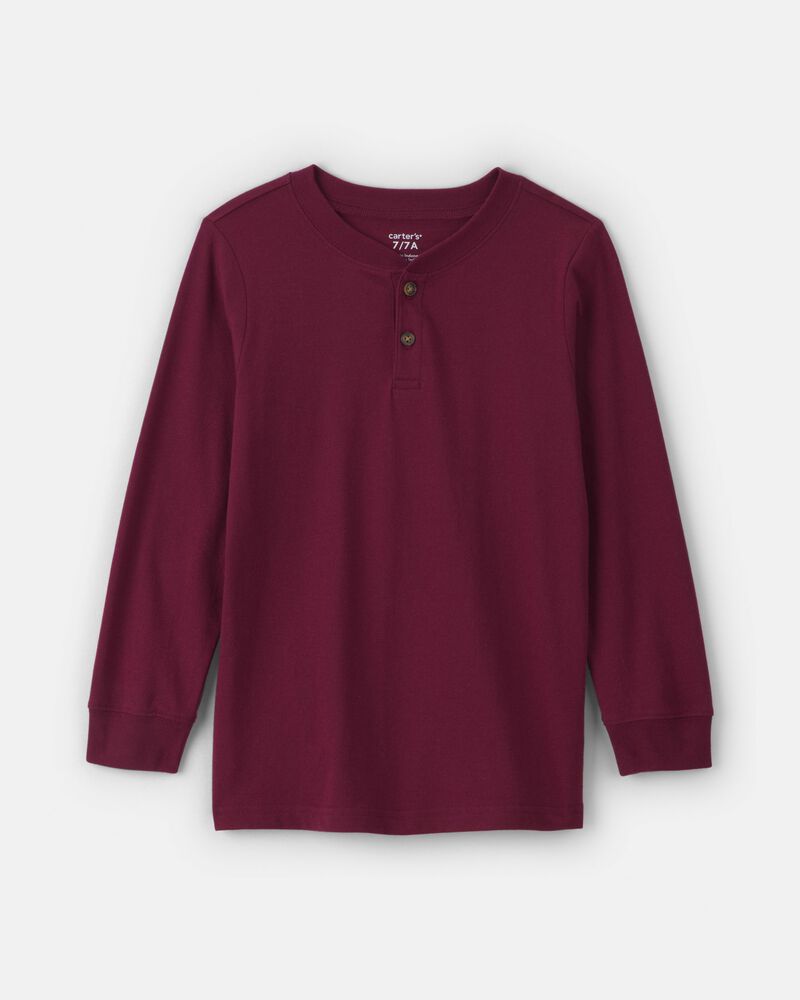 Boys Long-Sleeve Henley T-Shirt - Burgundy, image 1 of 3 slides