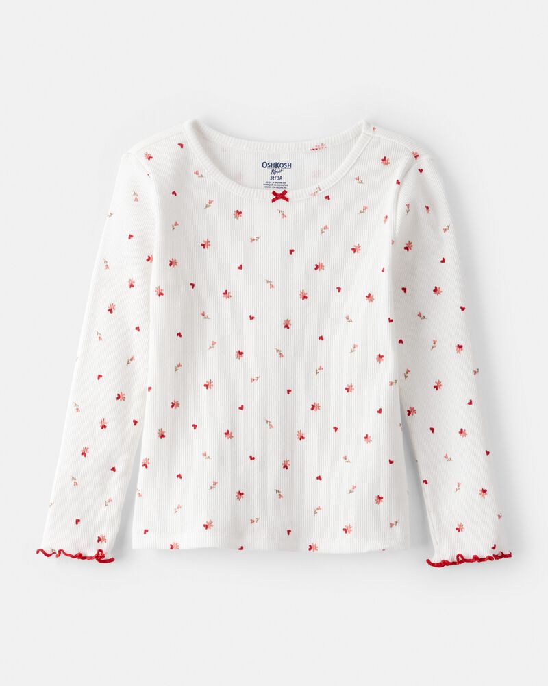 Toddler Girl Floral Print Ruffle Long-Sleeve Top - White, image 1 of 3 slides