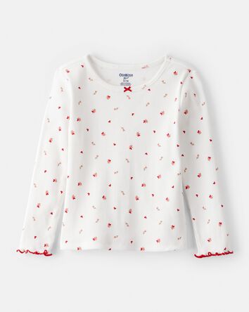 Tout-petit fille - Haut &agrave; manches longues &agrave; volants et imprim&eacute; floral - Blanc, 