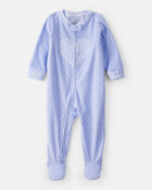 Baby Girl Heart Print Loose Fit Long-Sleeve 2-Way Zip 1-Piece pyjamas - Blue, image 1 of 5 slides